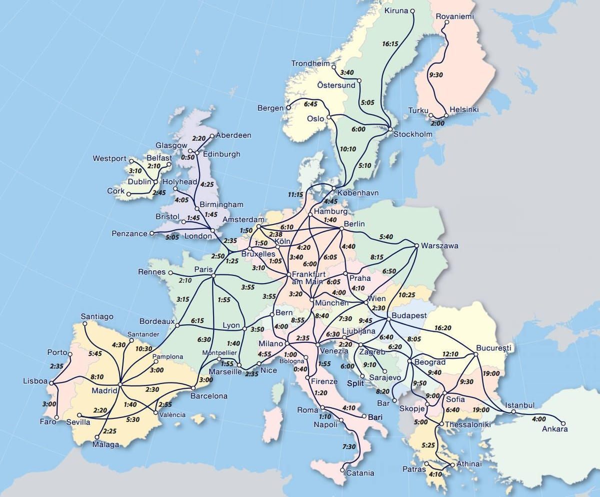 Kart over eurail Norge