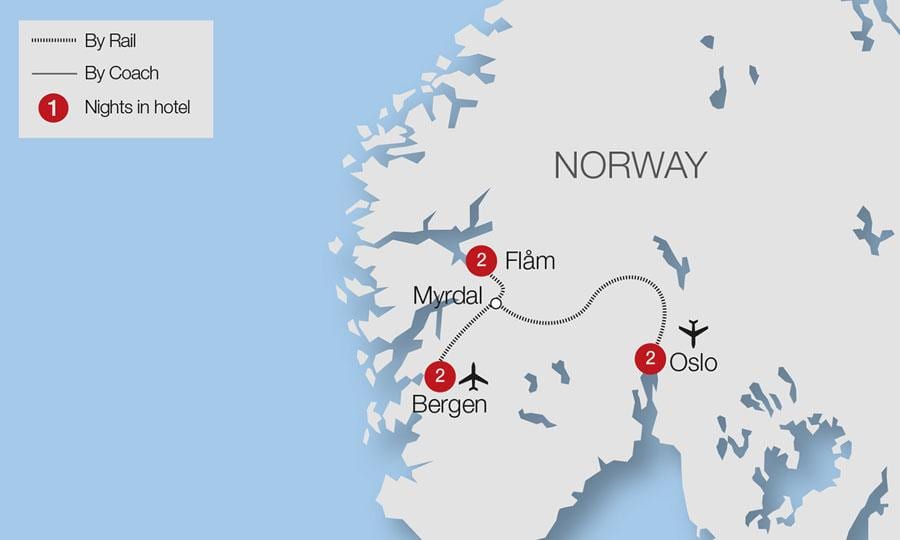 Kart av flåmsbana Norge