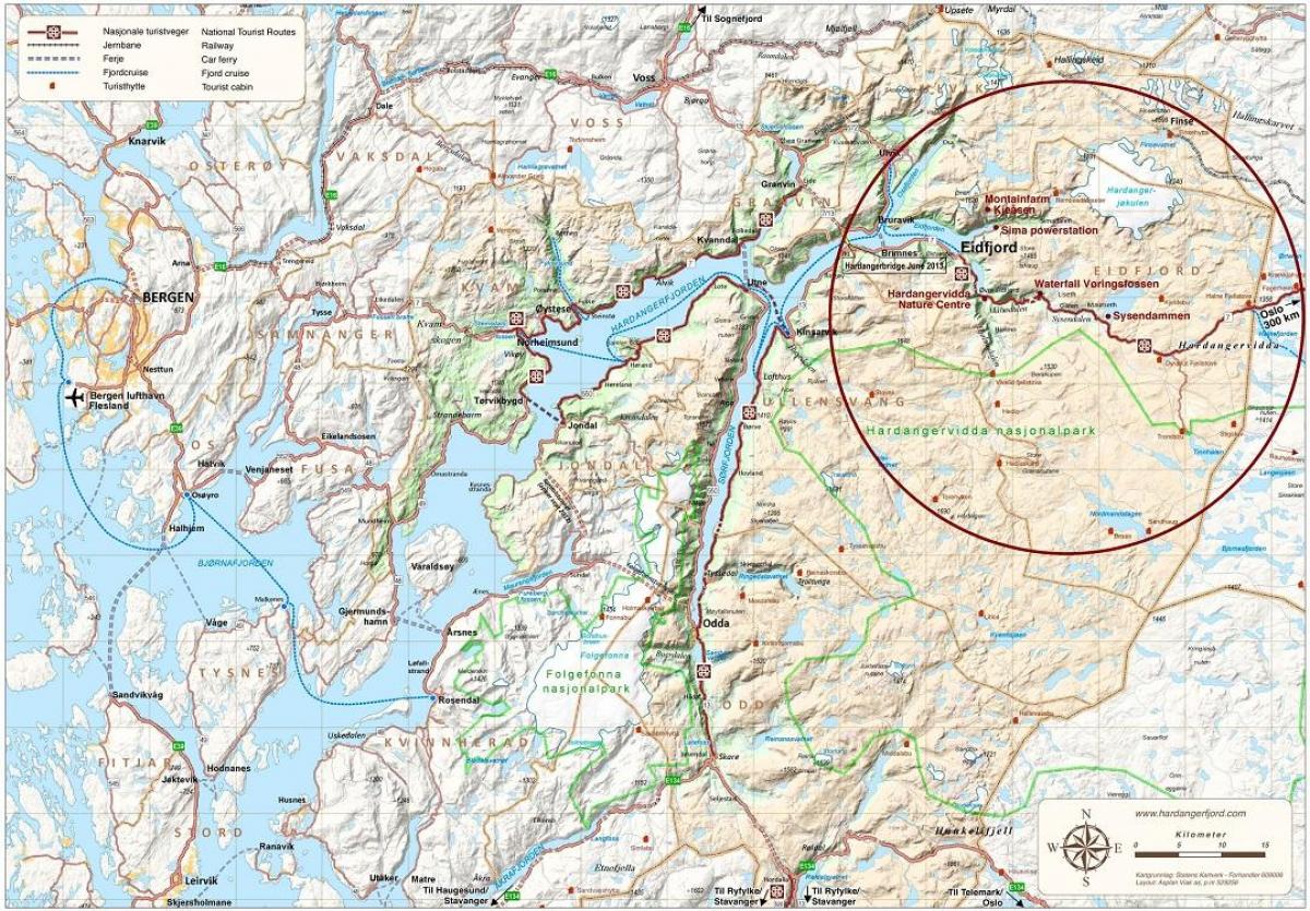 hardangerfjorden Norge kart