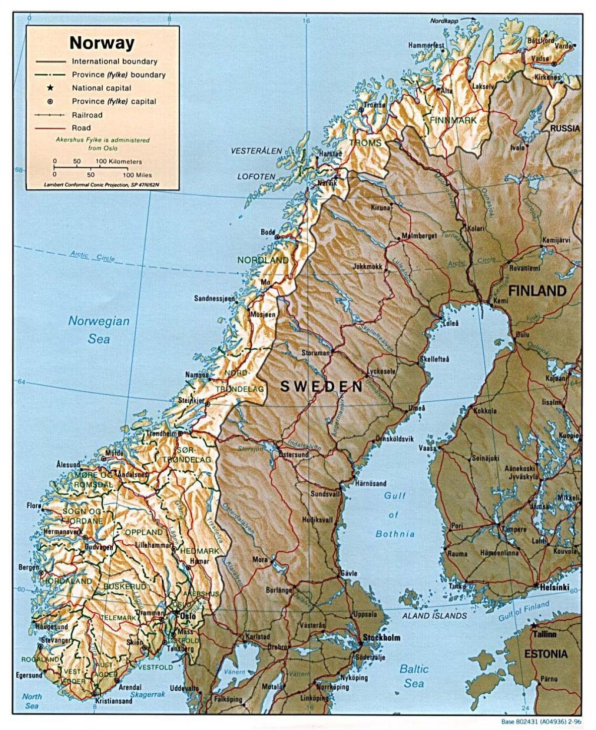 detaljert kart over Norge med byer