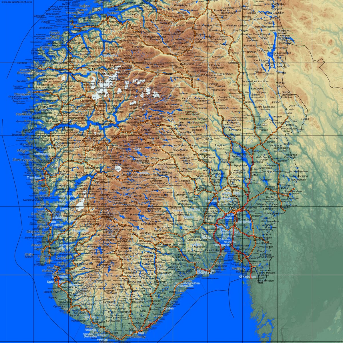 detaljert kart over sør-Norge