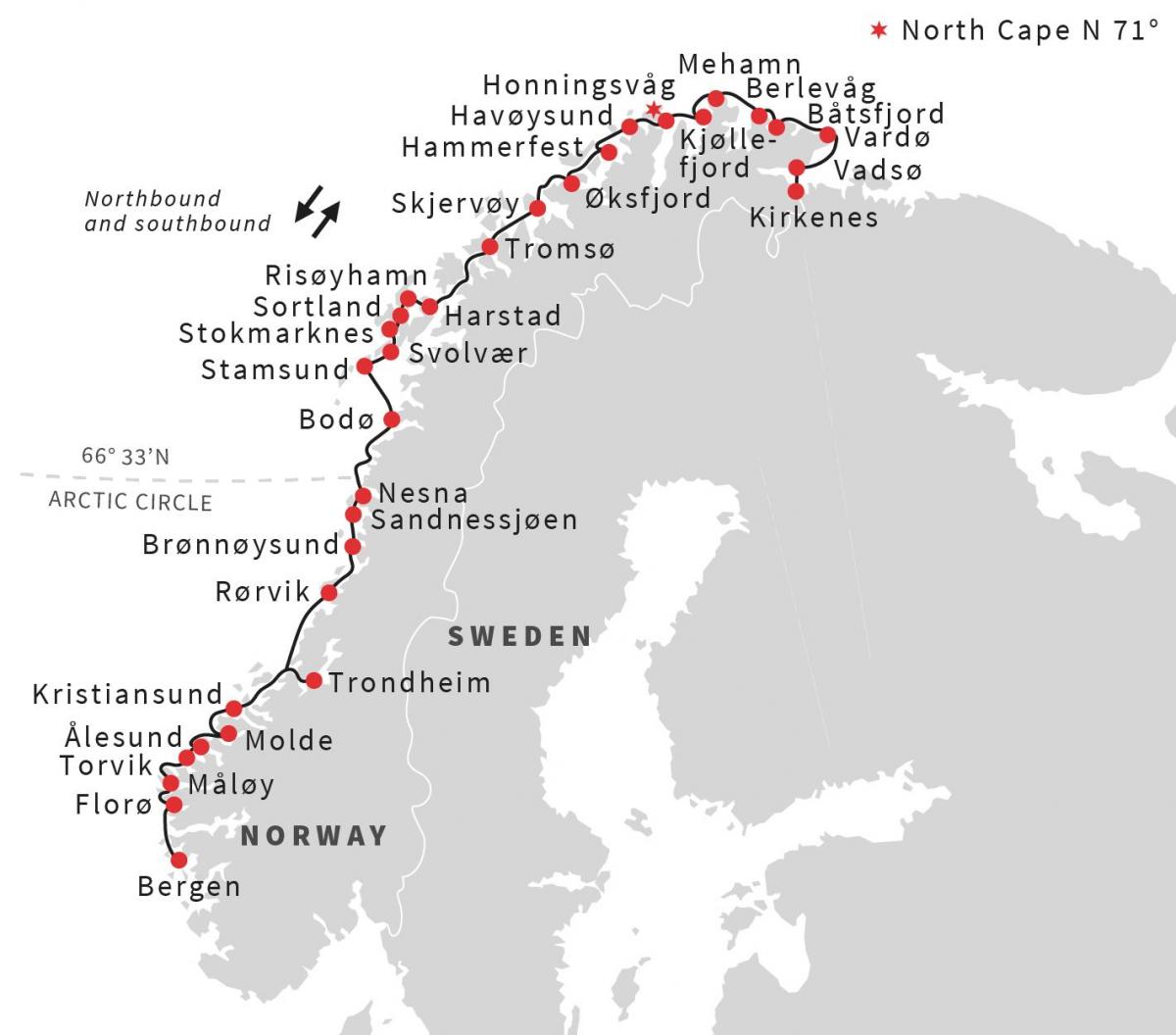 Kart over Norge ferge