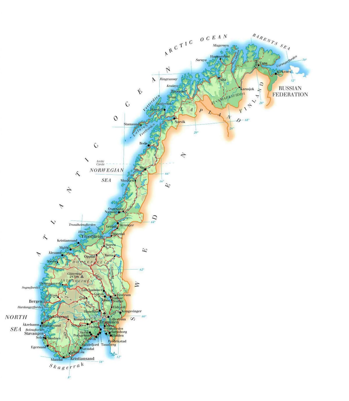Kart over Norge høyde