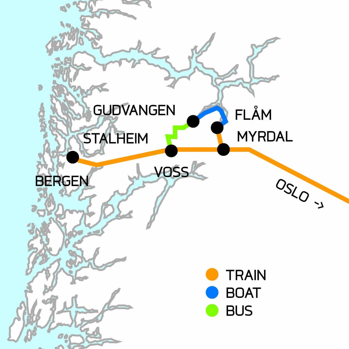 Kart over Norge i et nøtteskall
