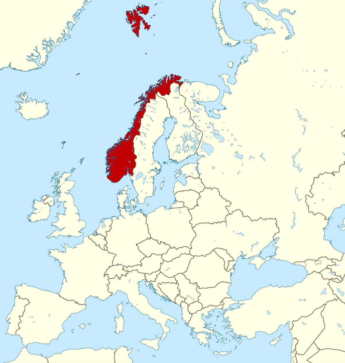 Norge på kartet over europa