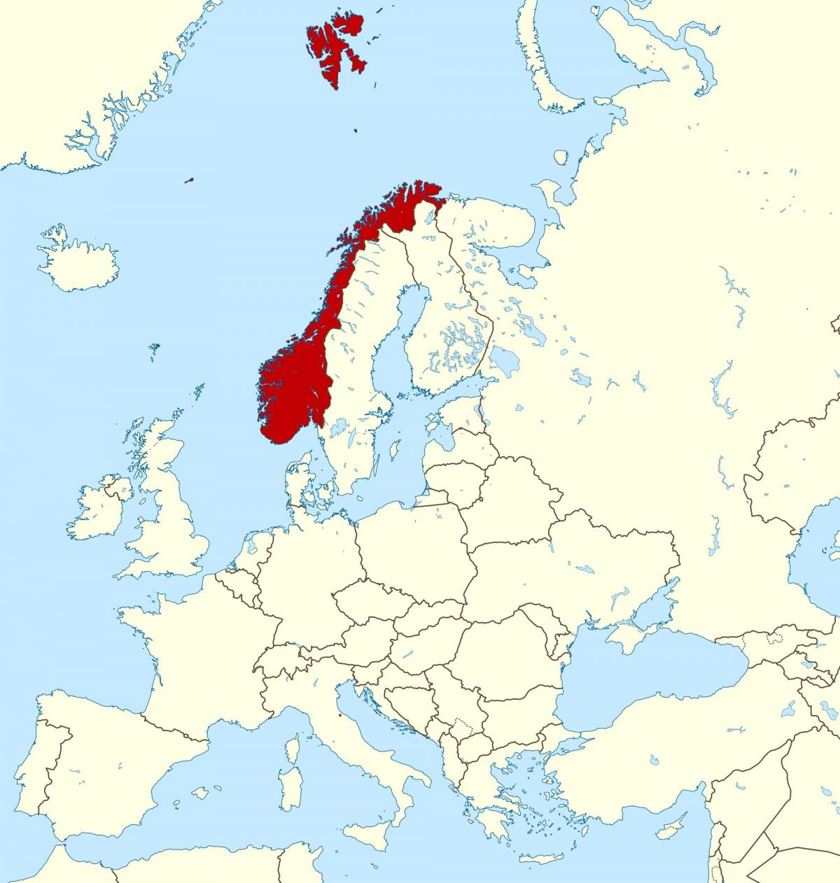 Norge på kartet over europa