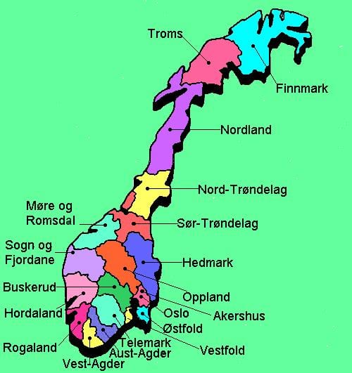 Kart av Norges nasjonale turistveger 