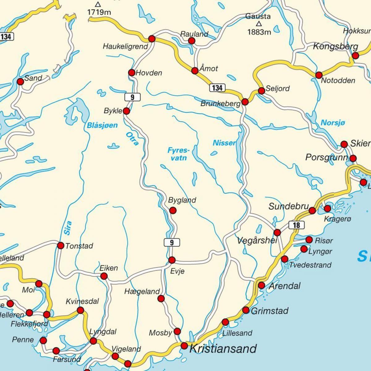 Kart over sør-Norge
