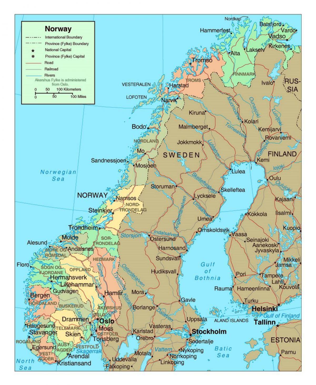 veien kart over Norge med byer