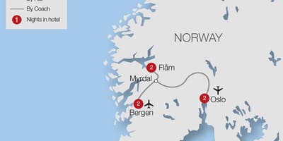 Kart av flåmsbana Norge
