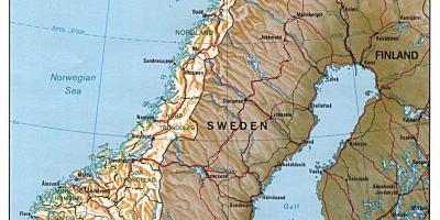 Detaljert kart over Norge med byer