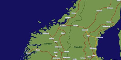 Kart over Norge tog ruter