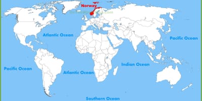 Verdenskart som viser Norge