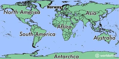 Kart over Norge plassering på verden 