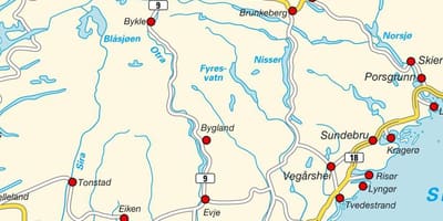 Kart over sør-Norge