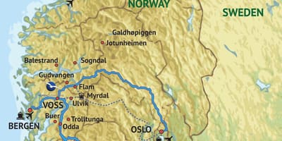 Kart over sør-vest Norge